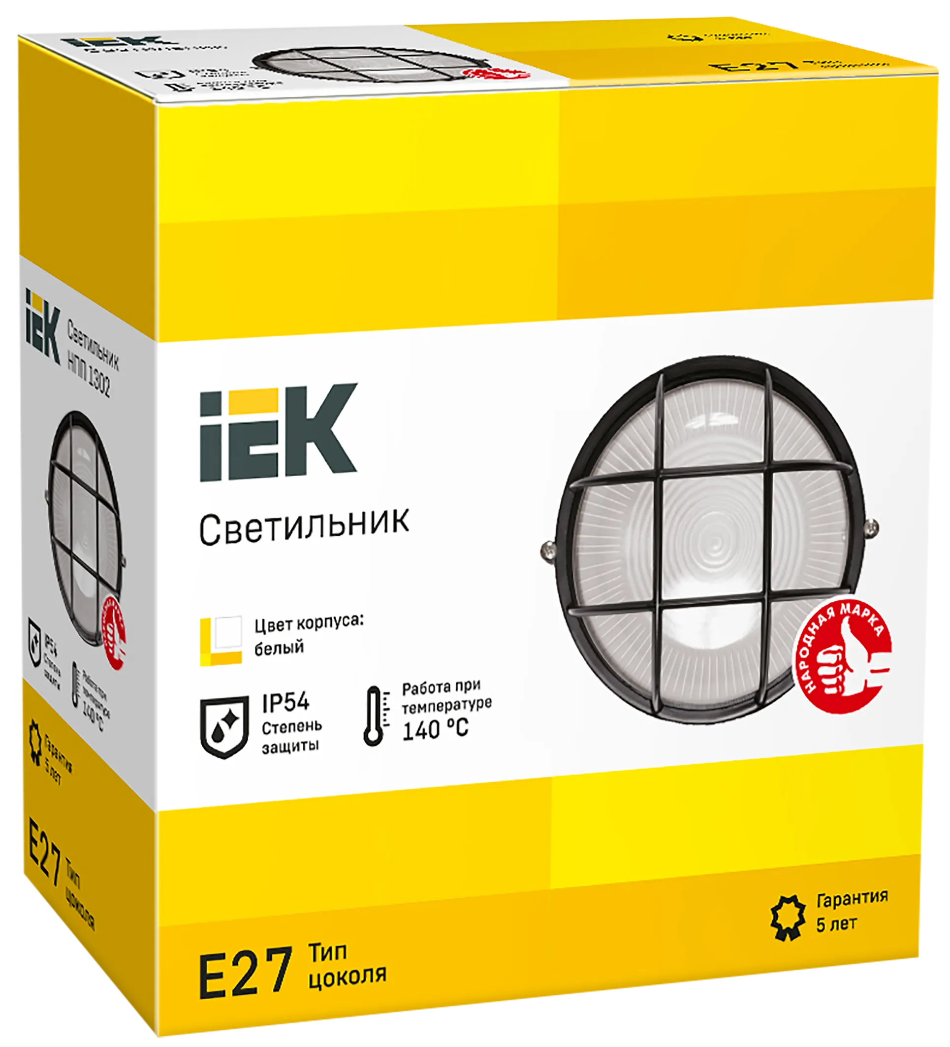 Светильник НПП1302 круг с решеткой 60Вт IP54 белый IEK - Фото 2