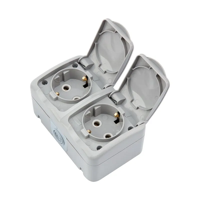 Блок горизонтальный 2 розетки Mini OG IP54 с/з, о/у, серый KRANZ - Фото 2