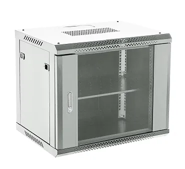 Настенный шкаф 19" 12U 600×600×635 (ШxГxВ), дверь стекло, металлическая задняя стенка, боковые съемные стенки, RAL 7035 REXANT 04-1266-111