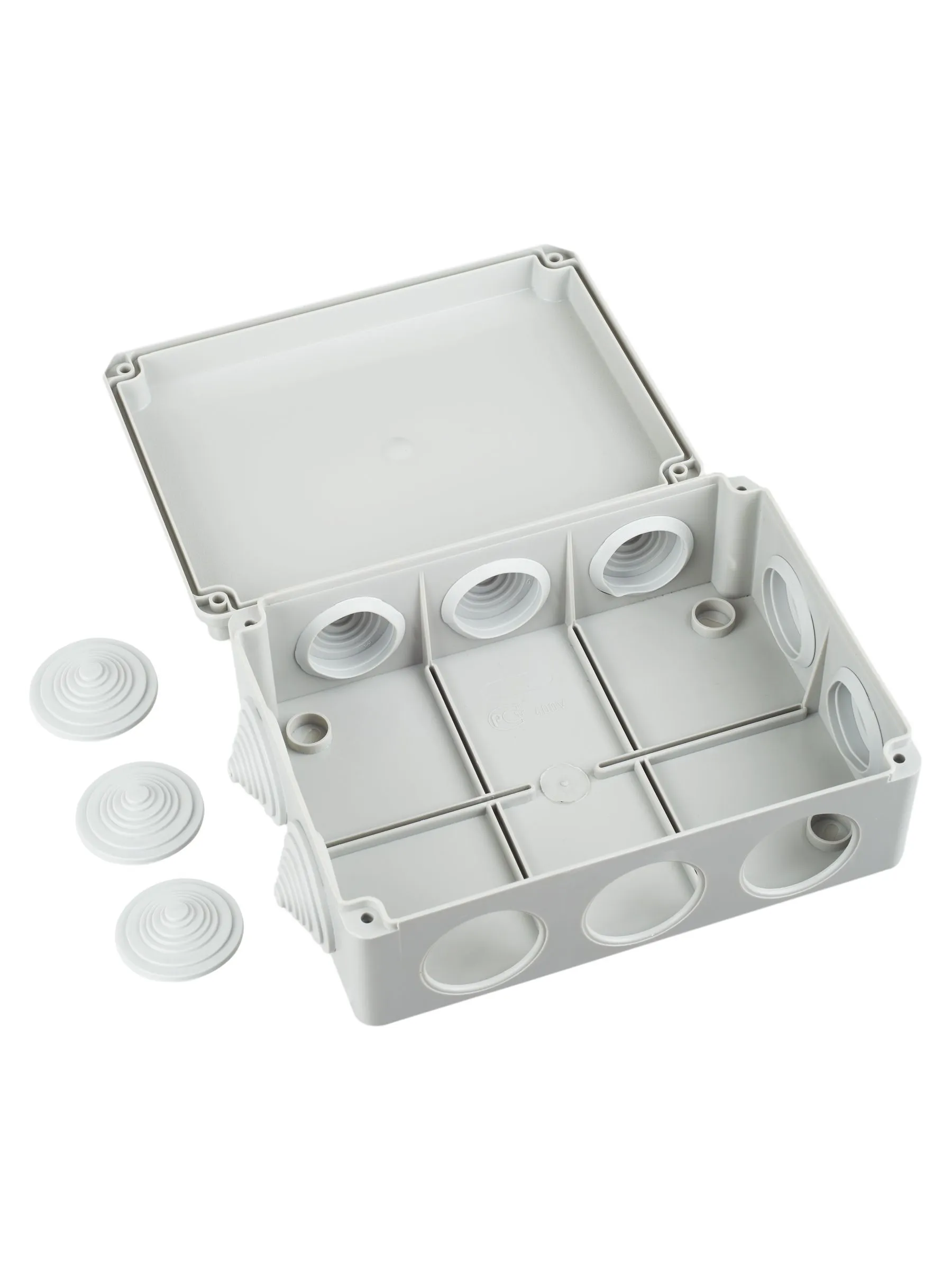 Коробка распаячная КМ41243 для открытой проводки безгалогенная (HF) 190х140х70мм IP44 10 гермовводов серая IEK - Фото 6