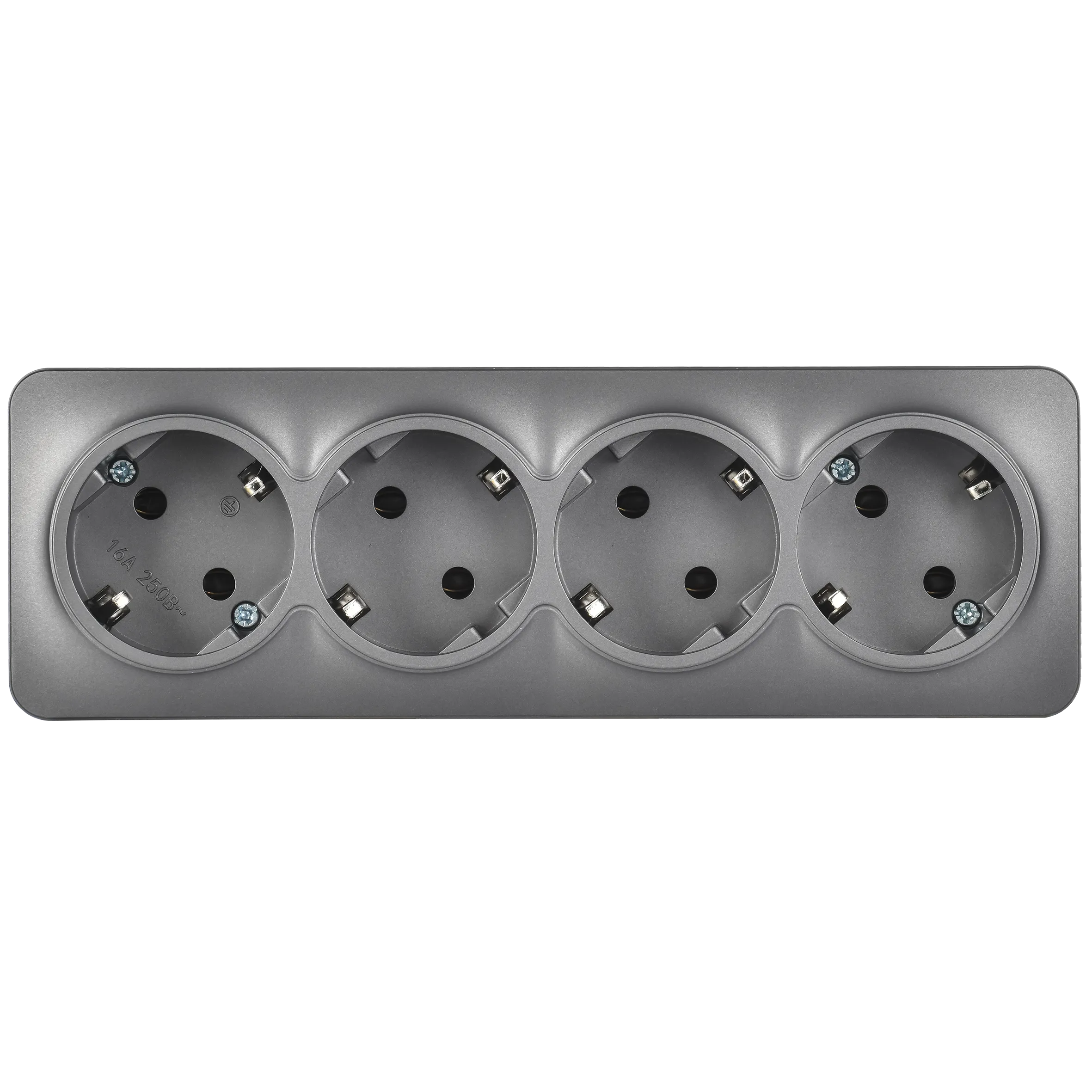 GLORY Розетка 4-местная для открытой установки с заземлением без защитных шторок 16А РС24-3-ХСм сталь матовый IEK - Фото 4