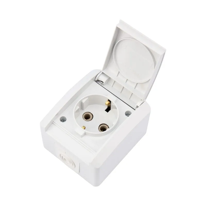 Розетка одноместная (керамика) INDUSTRIAL IP54 с/з, о/у, белая KRANZ - Фото 2