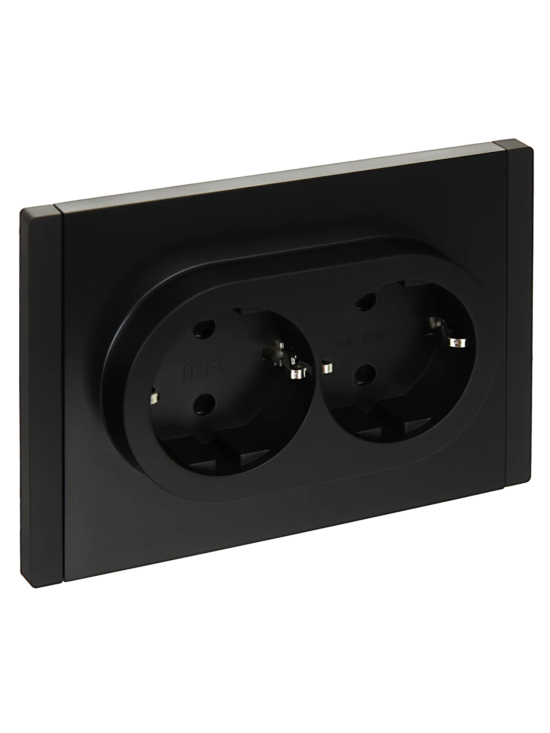 FORTE&PIANO Розетка 2-местная с заземлением с защитными шторками безвинтовое крепление 16А FP123 черный IEK FP-R24-16-1-K02