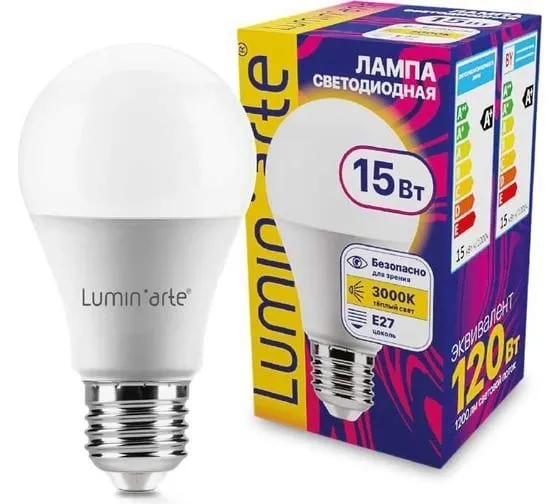 Светодиодная лампа Luminarte LSTD-A60-15W3KE27 15Вт 3000K E27