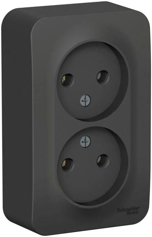 Розетка 2-м ОП Blanca 16А IP20 250В без заземл. без защ. шторок с изолир. пластиной антрацит SE BLNRA000216