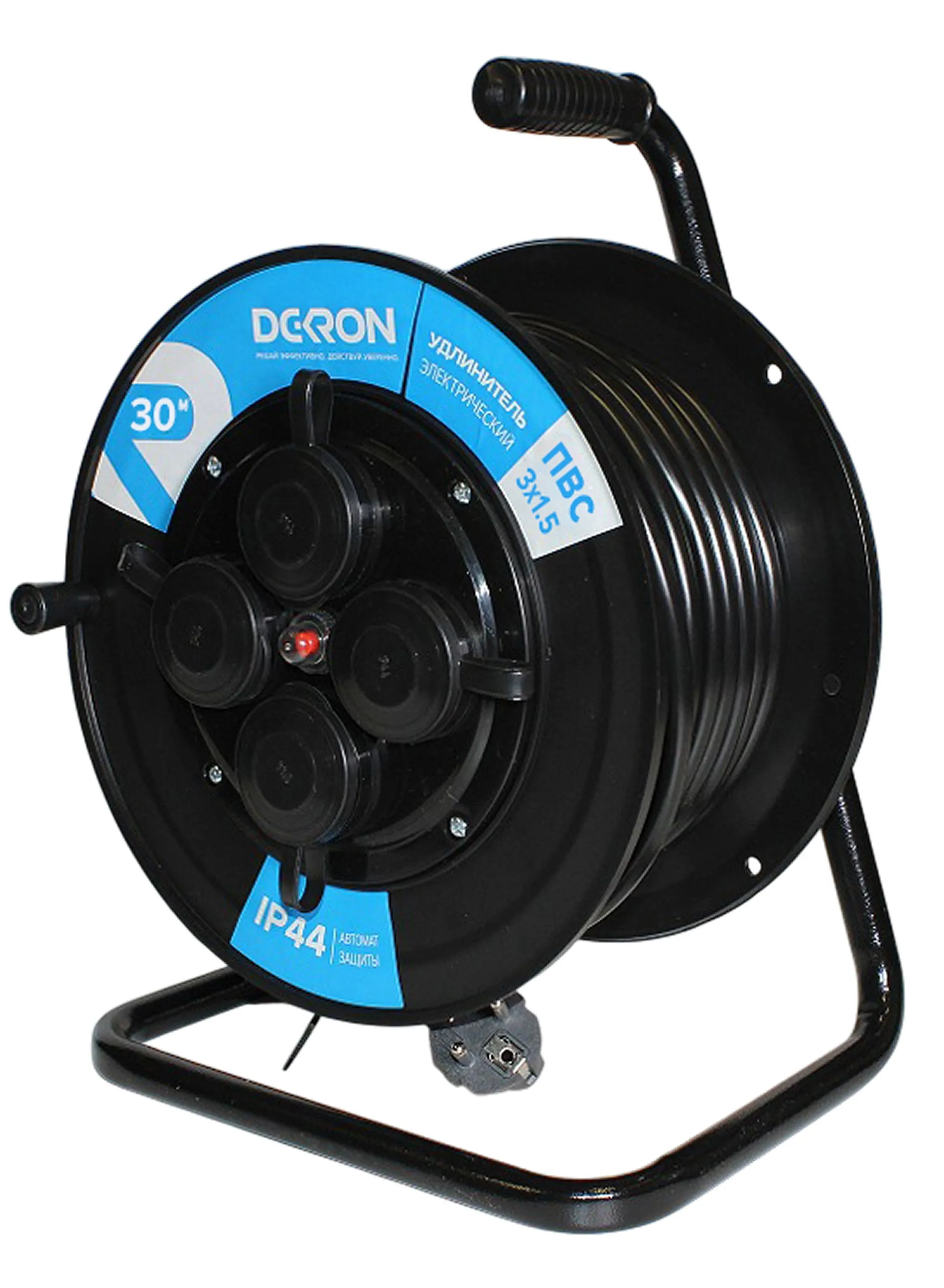 Удлинитель УКП-44 силовой на катушке 4 гн. ПВС 3х1,5 IP44 с/з 50м с автоматом защиты (катушка пластик) 16А 3500Вт - Фото 3