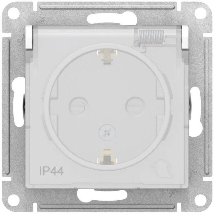 Розетка 1-м СП AtlasDesign Aqua 16А IP44 с заземл. защ. шторки с крышкой механизм бел. SE ATN440146
