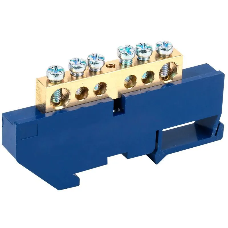 Шина «N» нулевая с синим изолятором на DIN-рейку 8x12мм стойка бол. 6 групп REXANT 11-2346