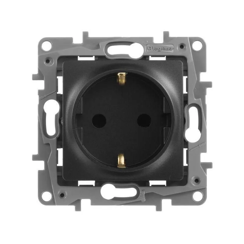 ETIKA Розетка 1-местная с заземлением с защитными шторками 16А антрацит 