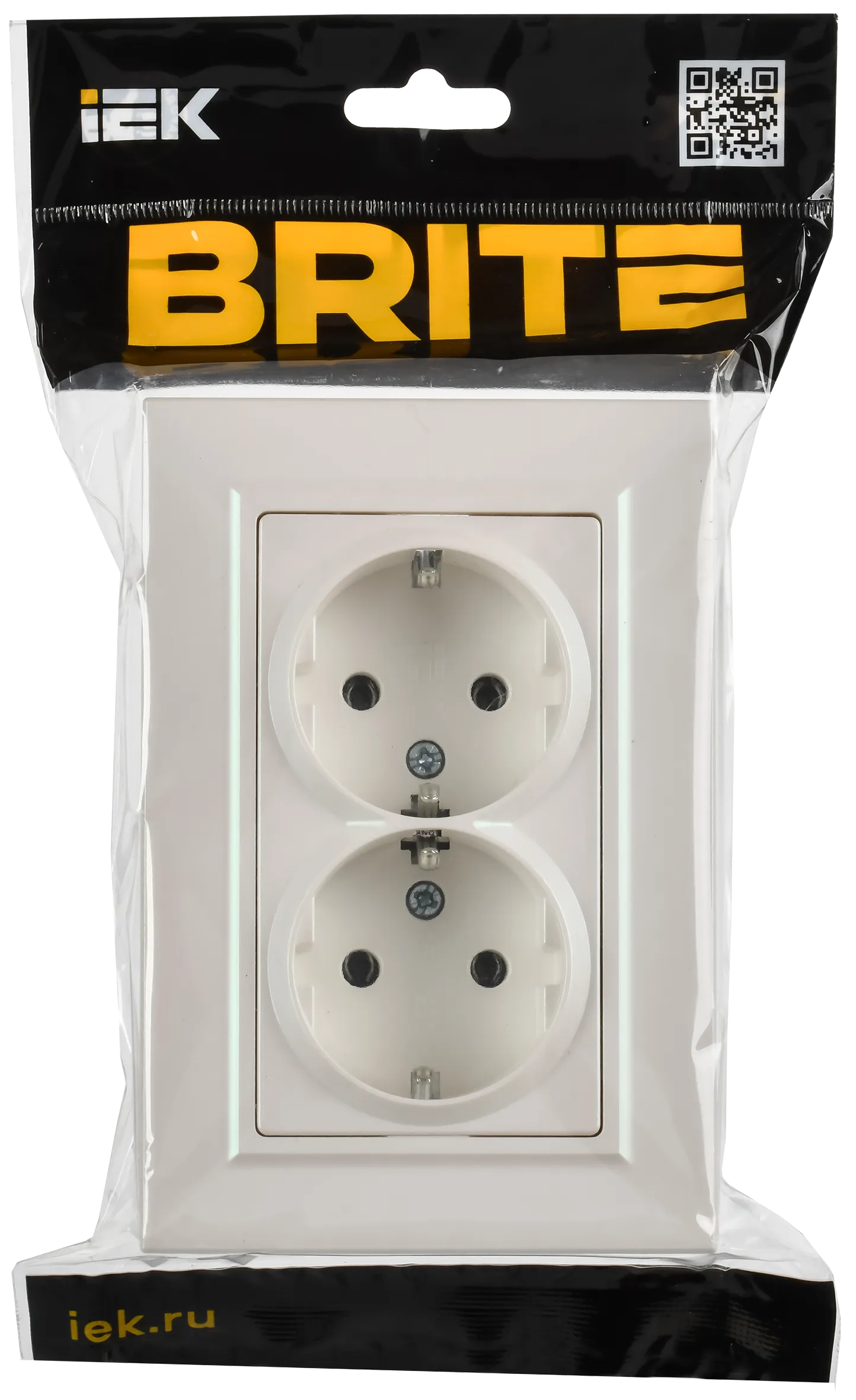 BRITE Розетка 2-местная с заземлением без защитных шторок плоская 16А в сборе РСПл12-3-БрЖ жемчуг IEK - Фото 2