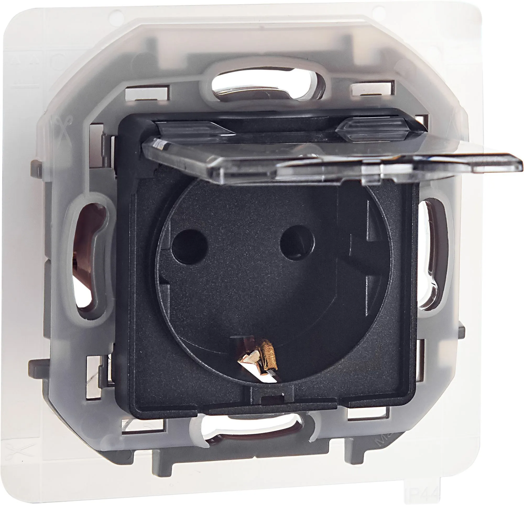 INSPIRIA Розетка 1-местная с заземлением с защитными шторками и крышкой 16А IP44 антрацит 673743