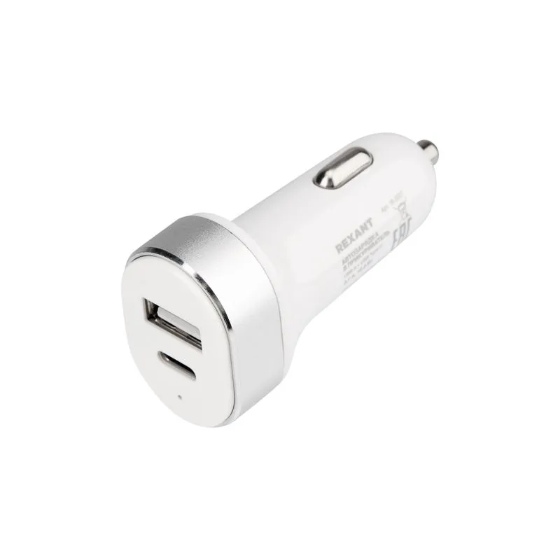 Автозарядка в прикуриватель REXANT АЗУ USB-A+USB-C, 3.1 A белая - Фото 4