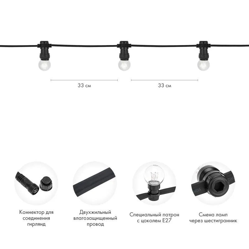 Набор Белт-Лайт 10 м, черный каучук, 30 ламп, цвет Теплый белый, IP65, соединяется - Фото 2