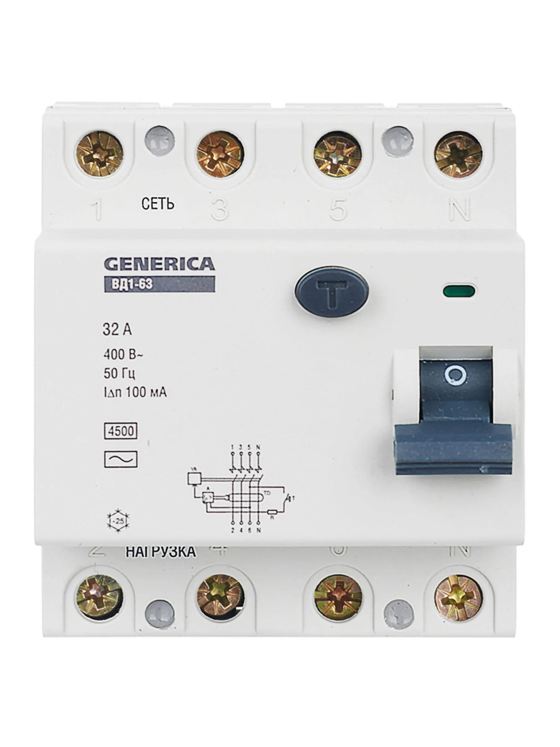 Выключатель дифференциальный (УЗО) ВД1-63 4Р 32А 100мА GENERICA - Фото 8
