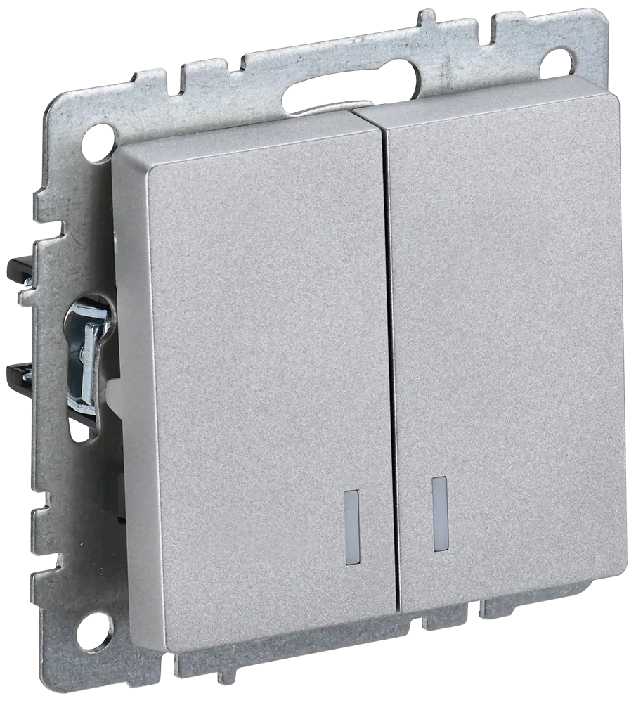 BRITE Выключатель 2-клавишный с индикацией 10А ВС10-2-1-БрА алюминий IEK BR-V20-1-10-K47