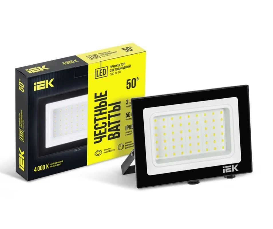 Прожектор СДО 06-50 светодиодный черный IP65 4000 K IEK LPDO601-50-40-K02