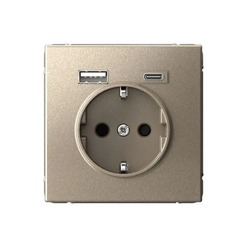 Розетка ArtGallery 16А с 2-мя заряд. устройствами USB A+C 5В/2.4А/3А 2х5В/1.5А механизм шампань SE GAL000532 1823424
