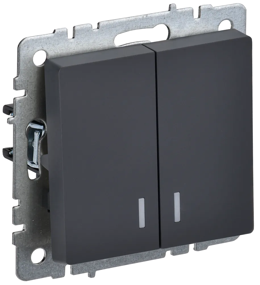 BRITE Выключатель 2-клавишный с индикацией 10А ВС10-2-1-БрГ графит IEK BR-V20-1-10-K53