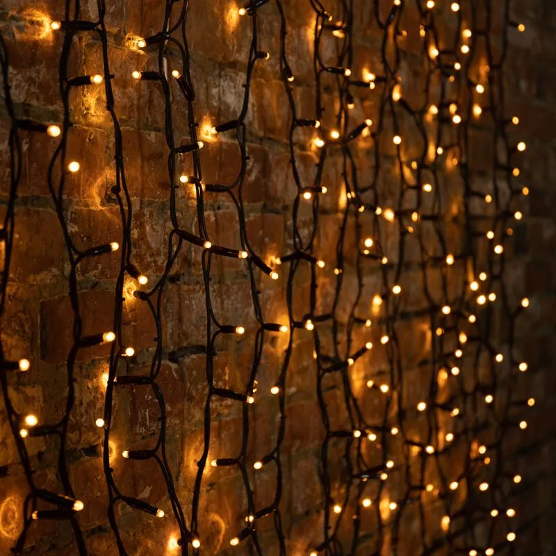 Гирлянда "Светодиодный Дождь" 2х3м, постоянное свечение, черный провод "КАУЧУК", 230 В, диоды ЖЁЛТЫЕ