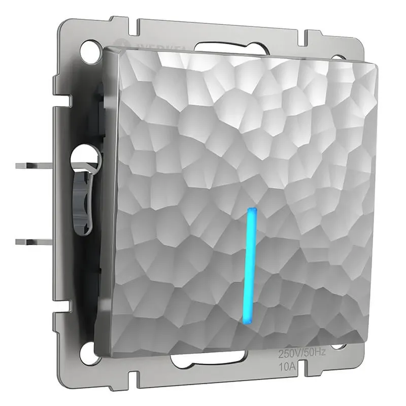 Выключатель одноклавишный с подсветкой (hammer серебряный) Werkel