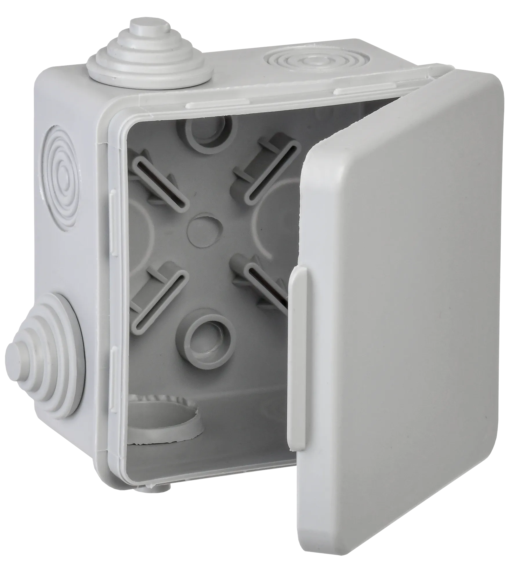 Коробка распаячная КМ для открытой проводки с откидной крышкой 80х80х50мм IP54 4 гермоввода (7035) GENERICA UKO31-080-080-050-K03-54G