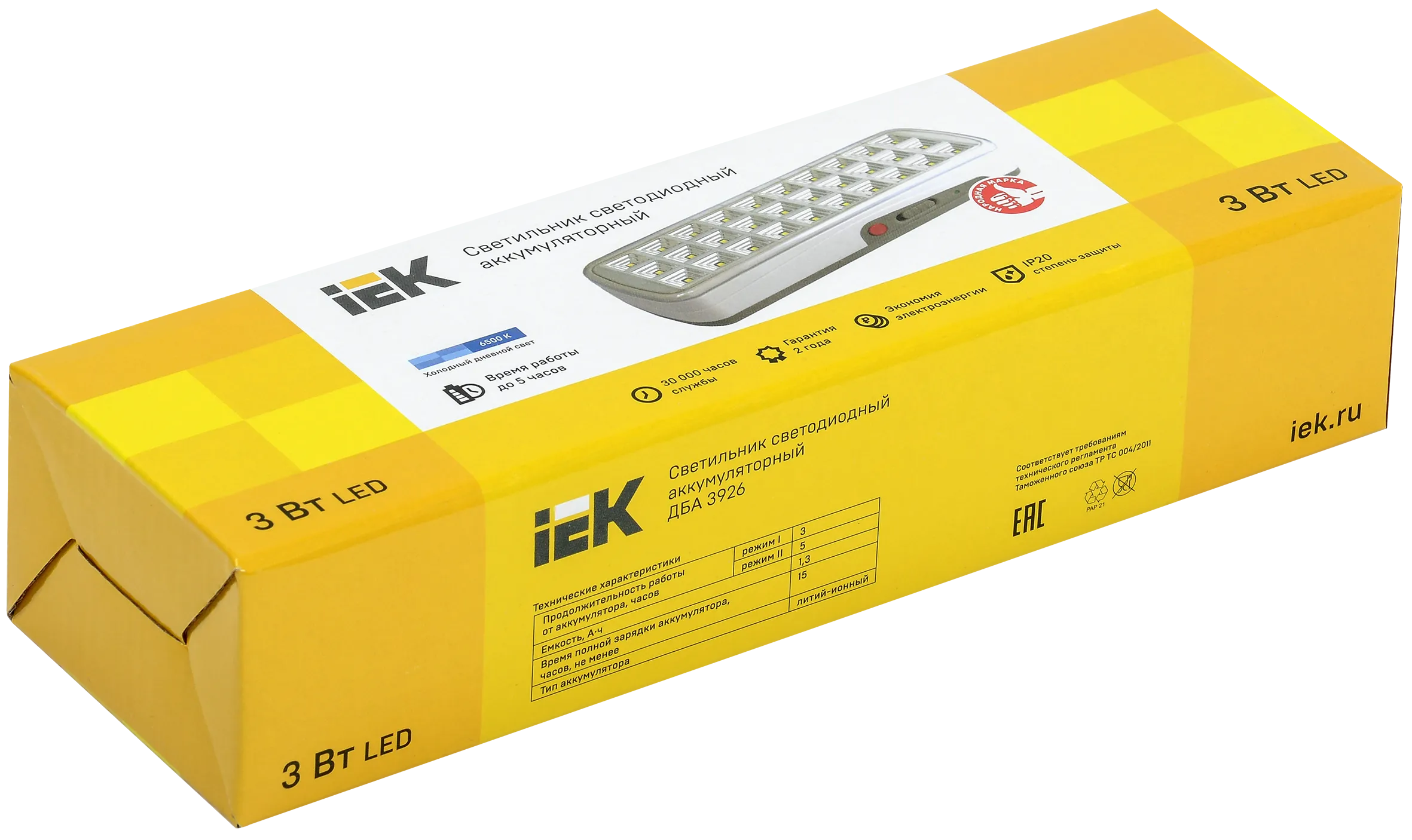 Светильник светодиодный аккумуляторный ДБА 3926 3-5ч 3Вт IEK