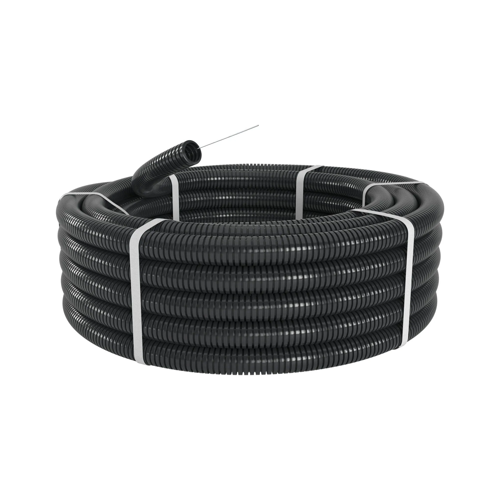 Труба гофрированная ПА 6 d48мм dвнутр.47.4мм dвнешн.54.5мм с протяжкой ПВ-2 черн. (уп.15м) DKC PA614 - Фото 2
