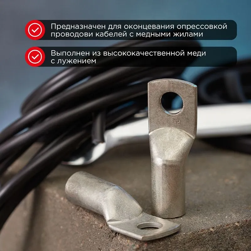 Наконечник медный луженый ТМЛ 95–12–15 (95мм² - Ø12мм) ГОСТ 7386-80 (в упак. 2 шт.) REXANT - Фото 2