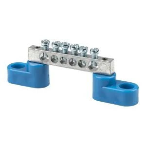 Шина "0" N (6x9мм) 6 отв. цинк 2 синих угловых изолятора EKF 