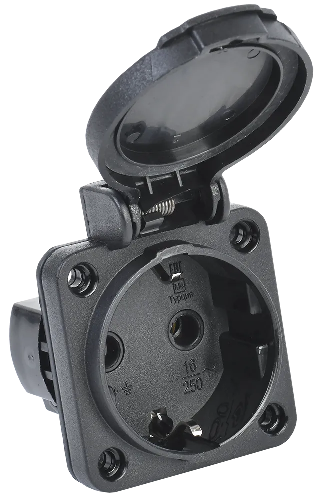 MAGNUM Розетка панельная SCHUKO РП14-3 с крышкой IP54 черный IEK