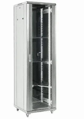 Напольный шкаф 19" 27U 600×600×1387 (ШxГxВ), дверь стекло, металлическая задняя дверь, боковые съемные стенки, RAL 7035 REXANT 04-2766-211