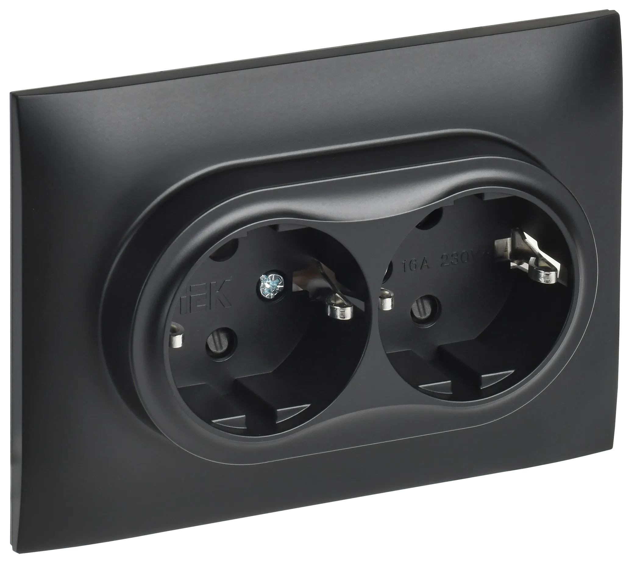 SKANDY Розетка 2-местная с заземлением с защитными шторками 16А в сборе SK-R07Bl черный IEK