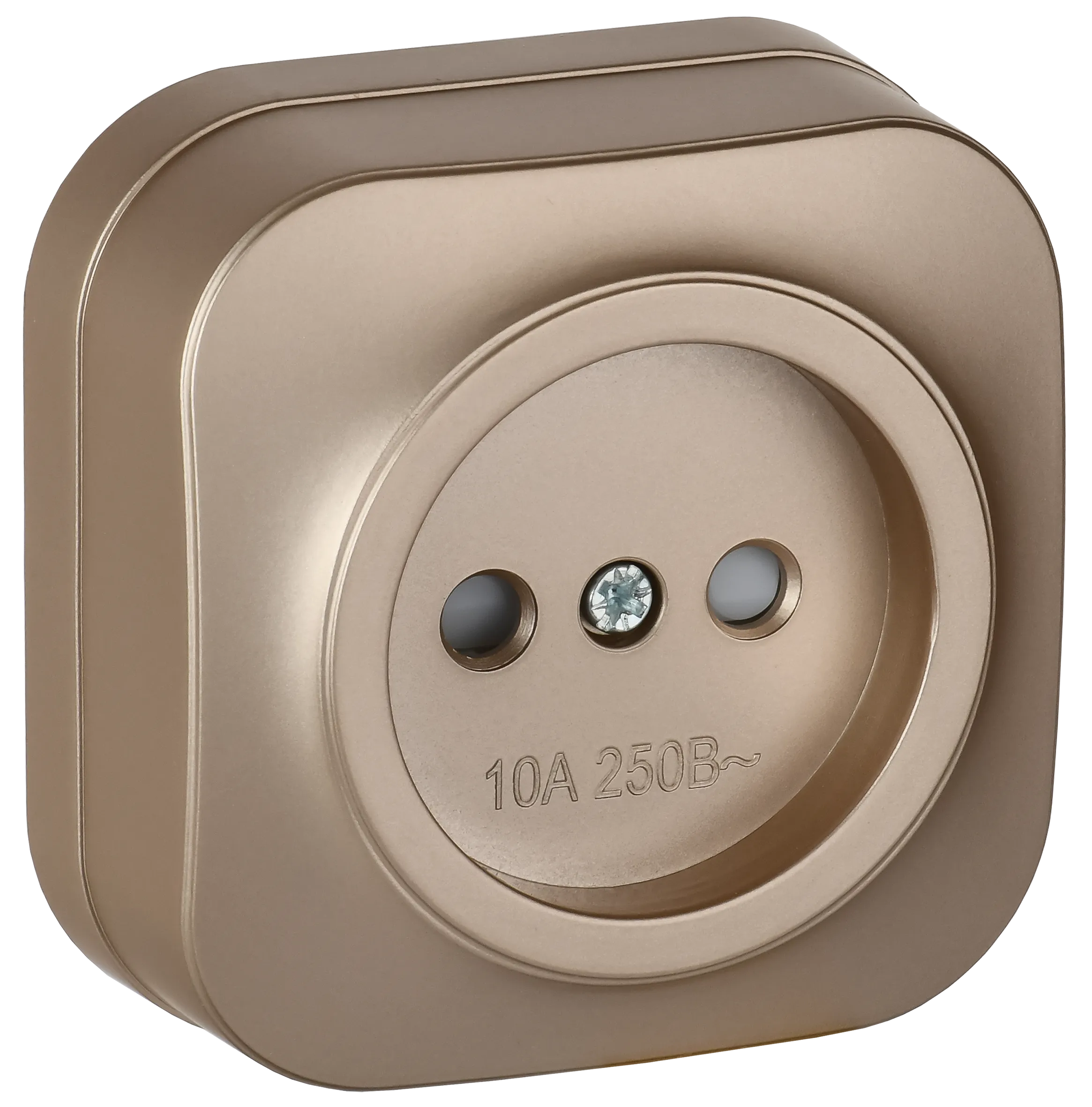 GLORY Розетка 1-местная для открытой установки без заземления с защитными шторками 10А РСш20-2-ХШм шампань матовый IEK