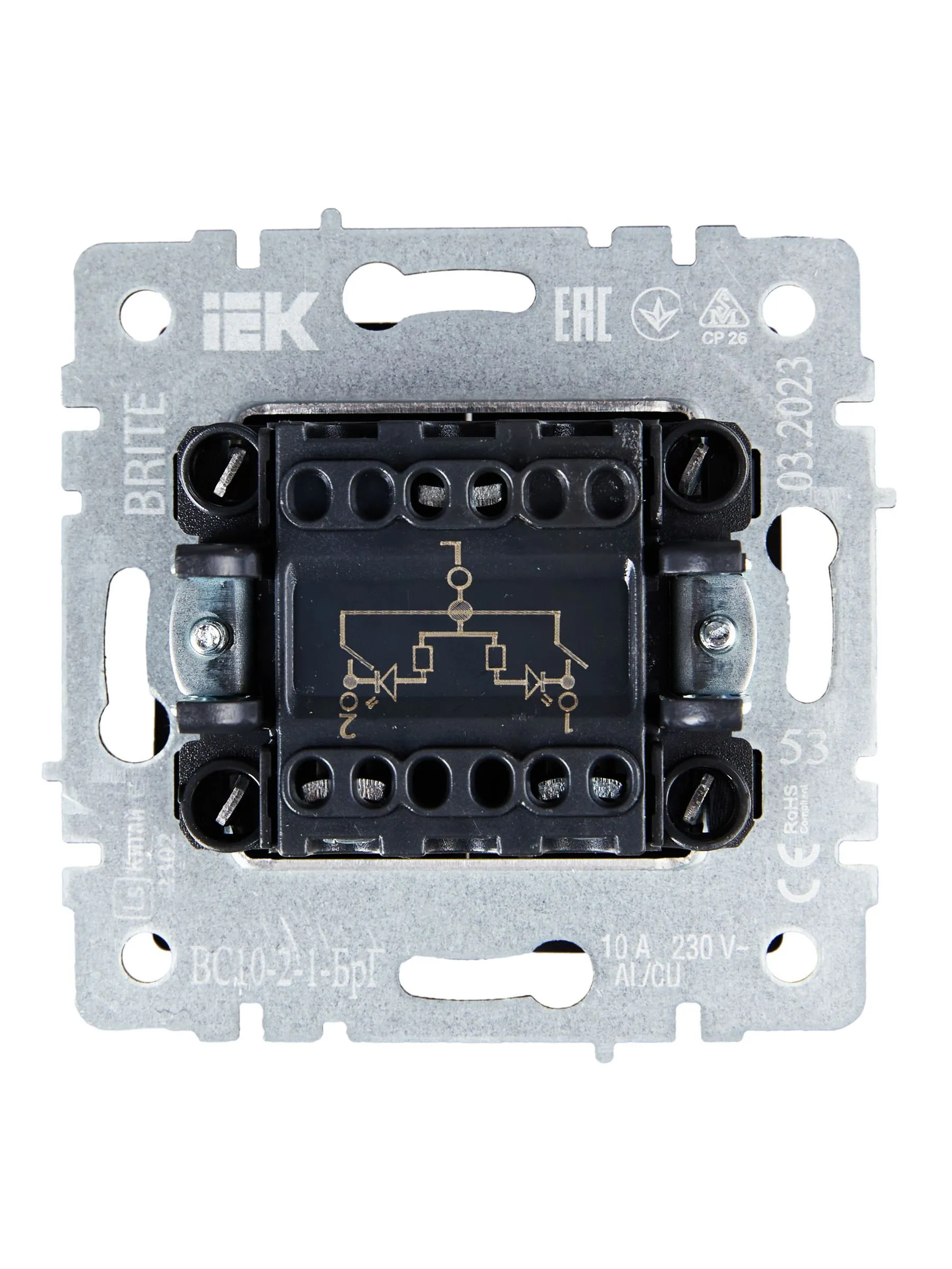 BRITE Выключатель 2-клавишный с индикацией 10А ВС10-2-1-БрГ графит IEK - Фото 5