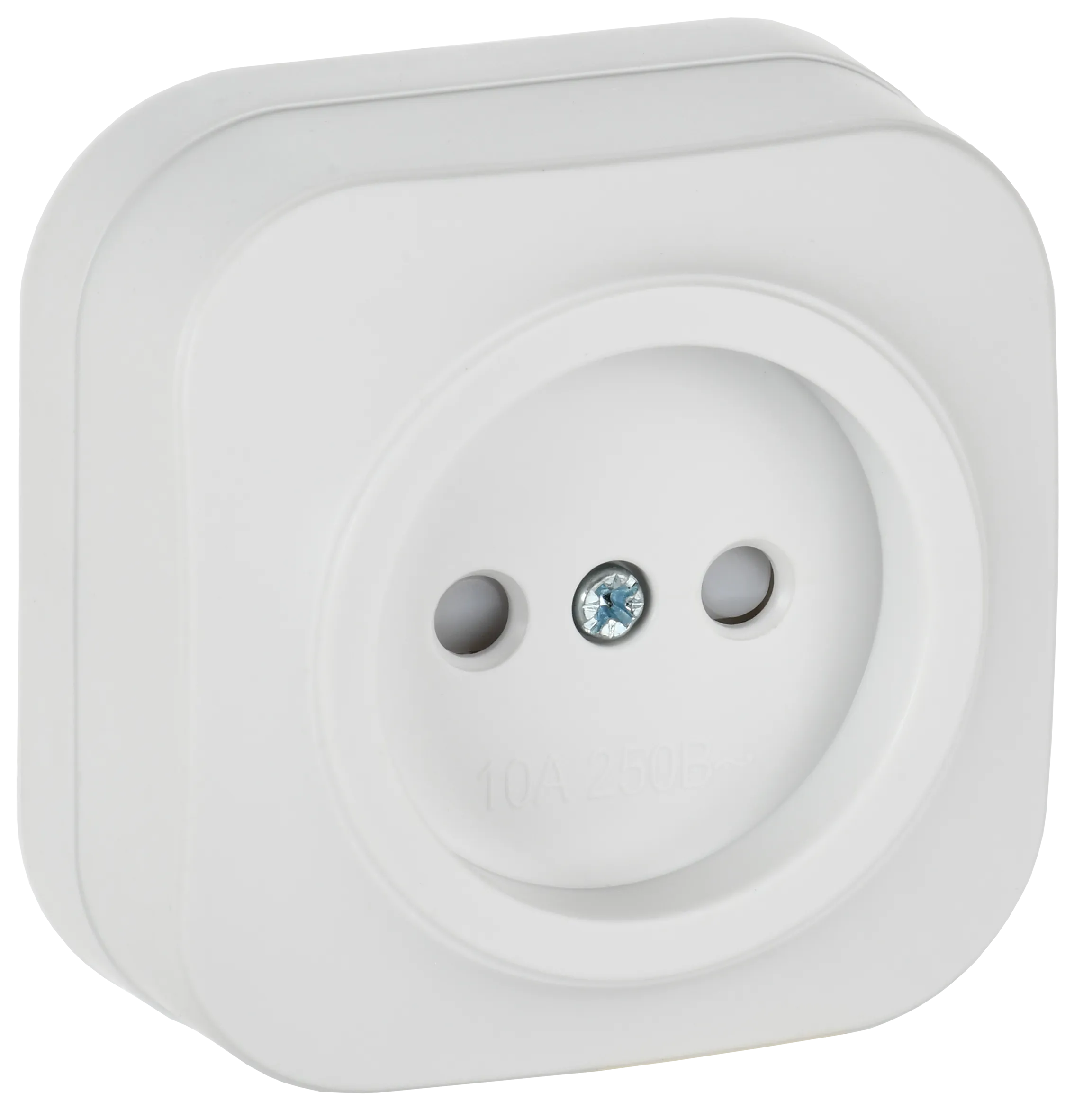 GLORY Розетка 1-местная для открытой установки без заземления с защитными шторками 10А РСш20-2-ХБм белый матовый IEK ERH13-K01M-10