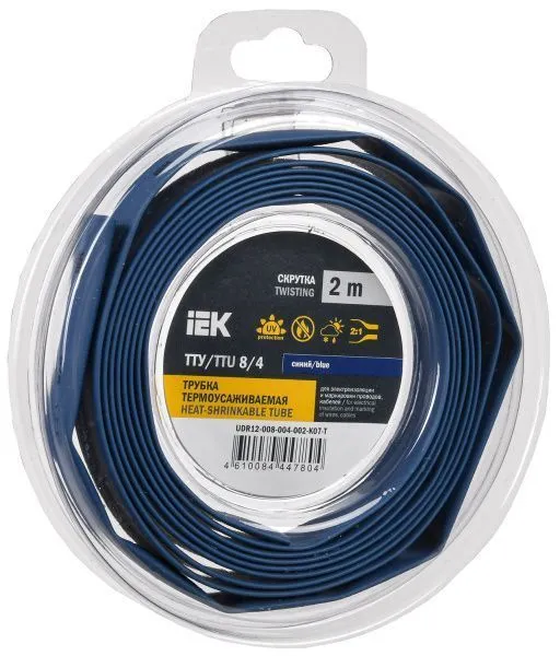 Трубка термоусадочная ТТУ нг-LS 8/4 синяя (2м/упак) IEK UDR12-008-004-002-K07-T