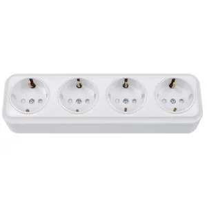 Розетка штепсельная четырехместная для открытой установки с заземляющим контактом со шторками РА16-0 9106BY