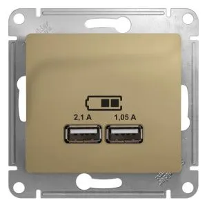 Розетка USB 2-м СП Glossa тип A+A 5В/2100мА 2х5В/1050мА механизм титан SE GSL000433 504572