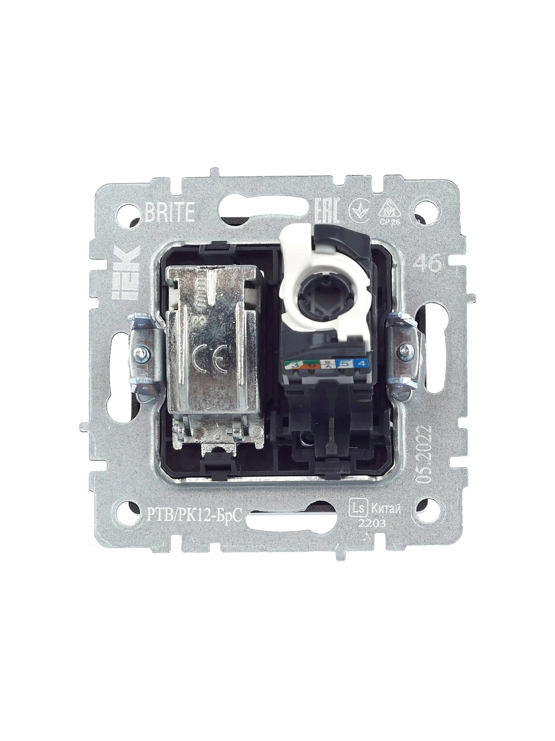 BRITE Розетка двойная TV+RJ45 кат.5E РТВ/РК12-БрС сталь IEK - Фото 5