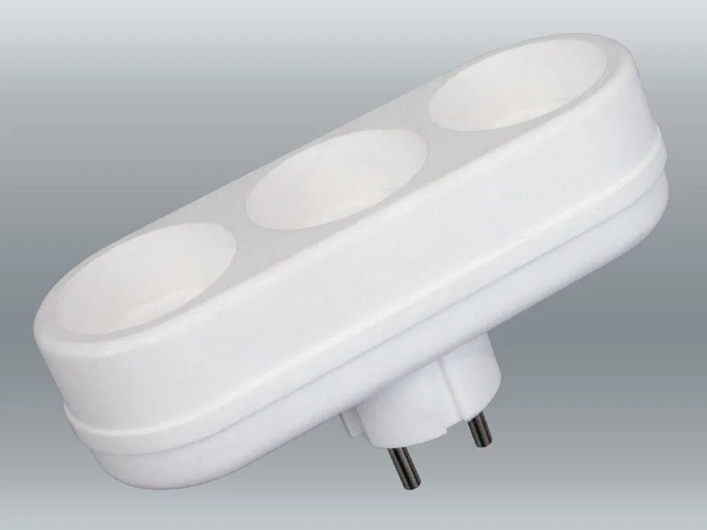 Разветвитель электрический 3 розетки без заземления, 6А, линейный, белый DEKRON