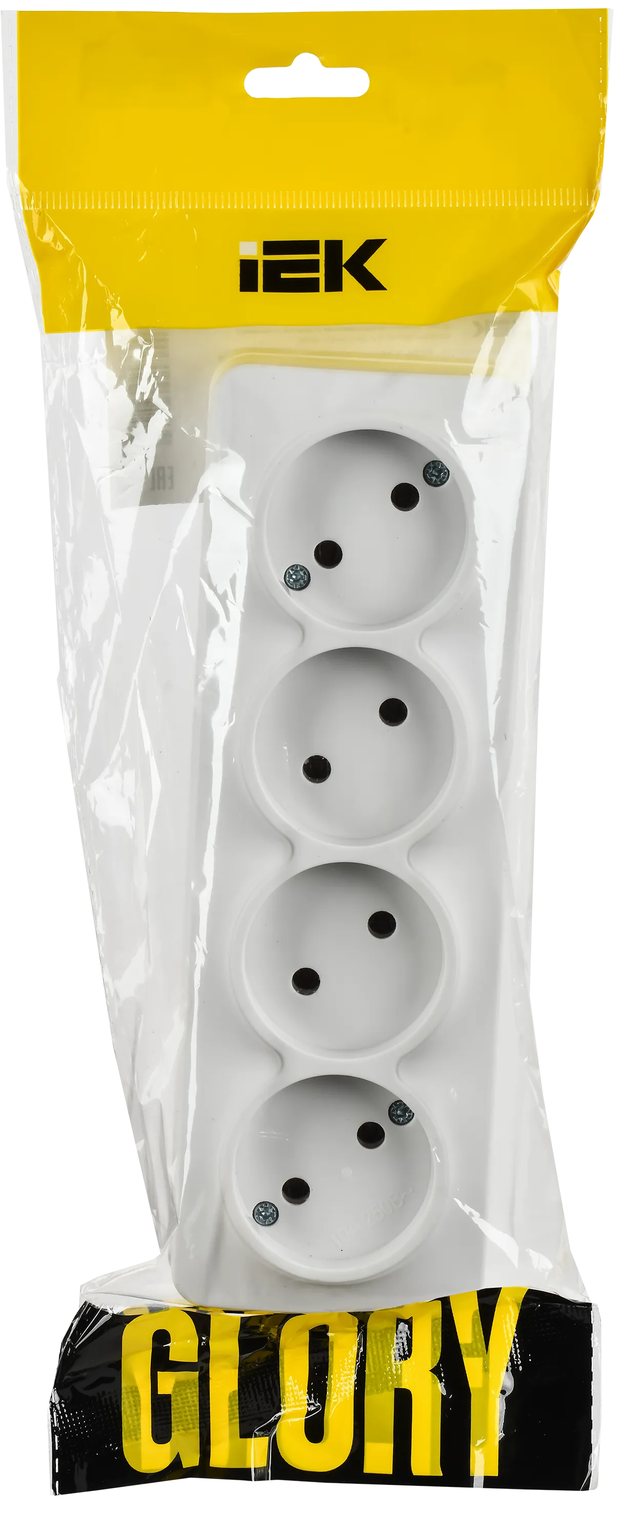 GLORY Розетка 4-местная для открытой установки без заземления без защитных шторок 10А РС24-2-ХБм белый матовый IEK - Фото 2