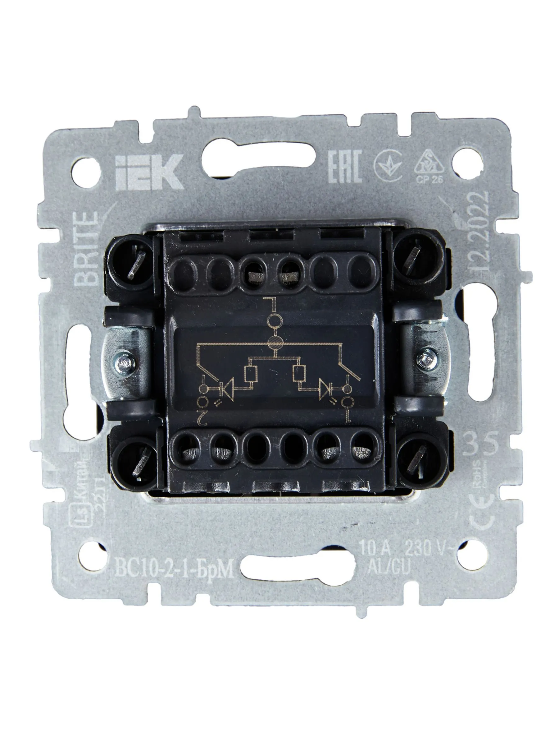 BRITE Выключатель 2-клавишный с индикацией 10А ВС10-2-1-БрМ маренго IEK - Фото 7