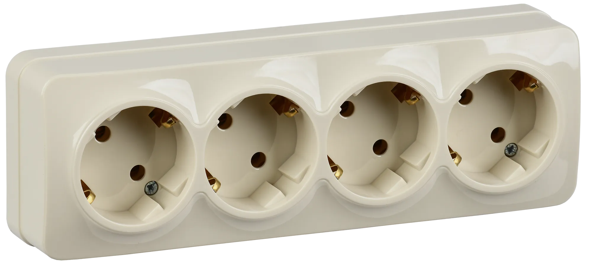GLORY Розетка 4-местная для открытой установки с заземлением без защитных шторок 16А РС24-3-ХК кремовый IEK ERH41-K33-16