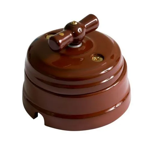 Выключатель ретро фарфоровый поворотный на 4 положения, цвет - коричневый