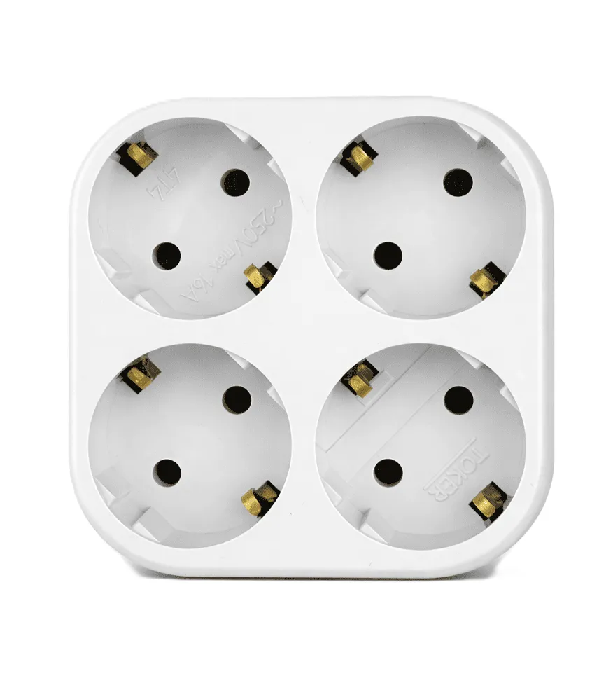 Разветвитель электрический 4 розетки с заземлением, 16А, белый DEKRON