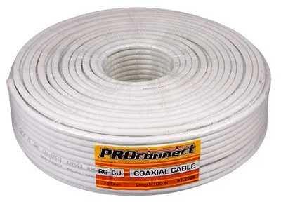 Кабель коаксиальный RG-6U, 75Ом, Cu/Al/Cu, 48%, 100м, INDOOR, белый PROconnect - Фото 2