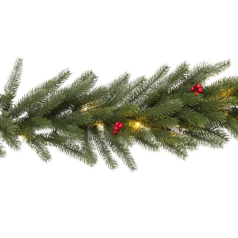 Еловый шлейф с ягодами и гирляндой NEON-NIGHT 1.8 м, 30 LED, 31 В, литой, теплое белое свечение - Фото 4