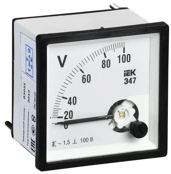Вольтметр аналоговый Э47 100В класс точности 1,5 96х96мм IEK IPV20-6-0100-E