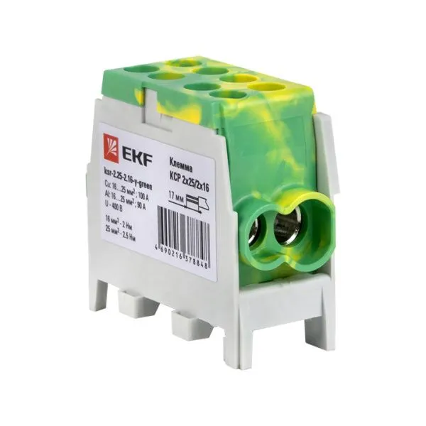 Клемма распределительная КСР с двойным винтом 2x25/2x16 желто-зеленая EKF - Фото 5