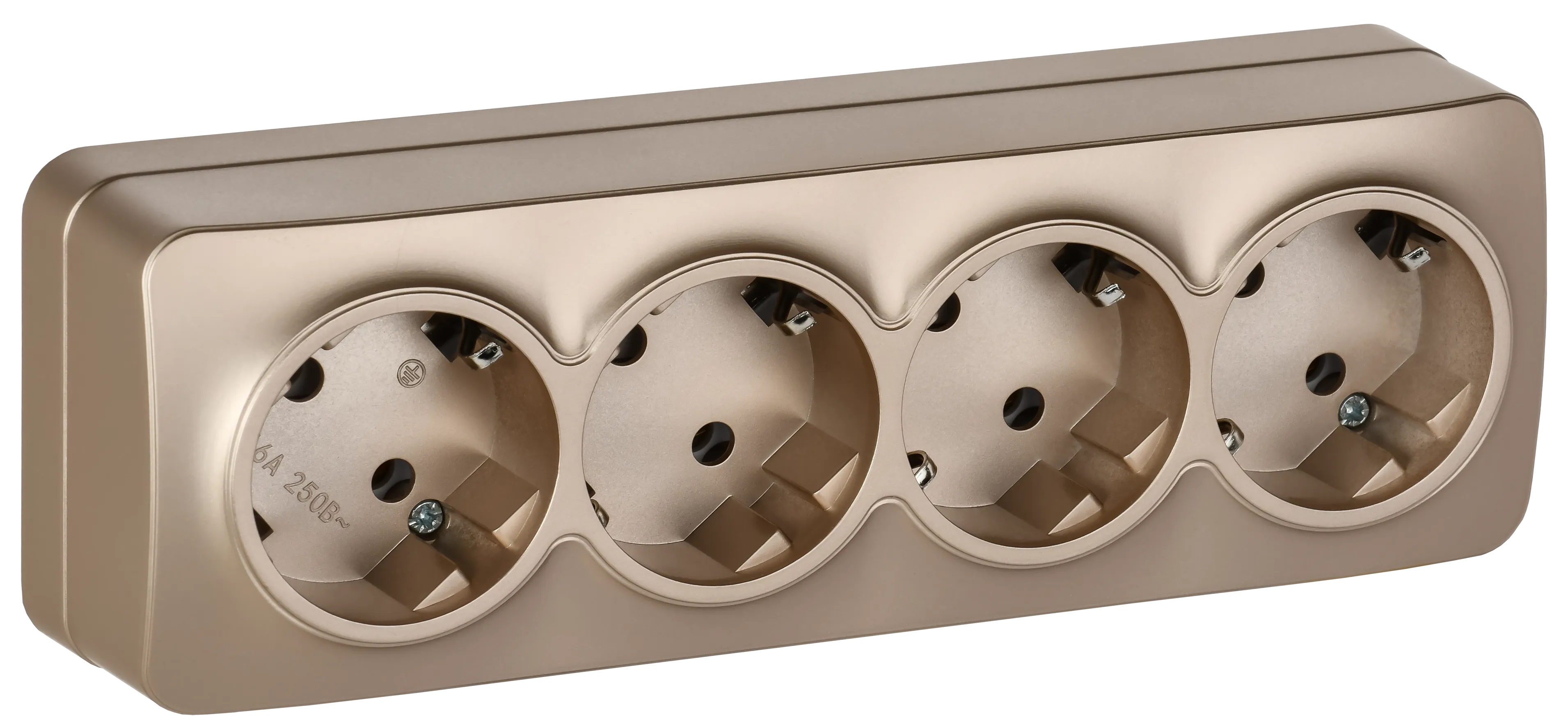 GLORY Розетка 4-местная для открытой установки с заземлением без защитных шторок 16А РС24-3-ХШм шампань матовый IEK